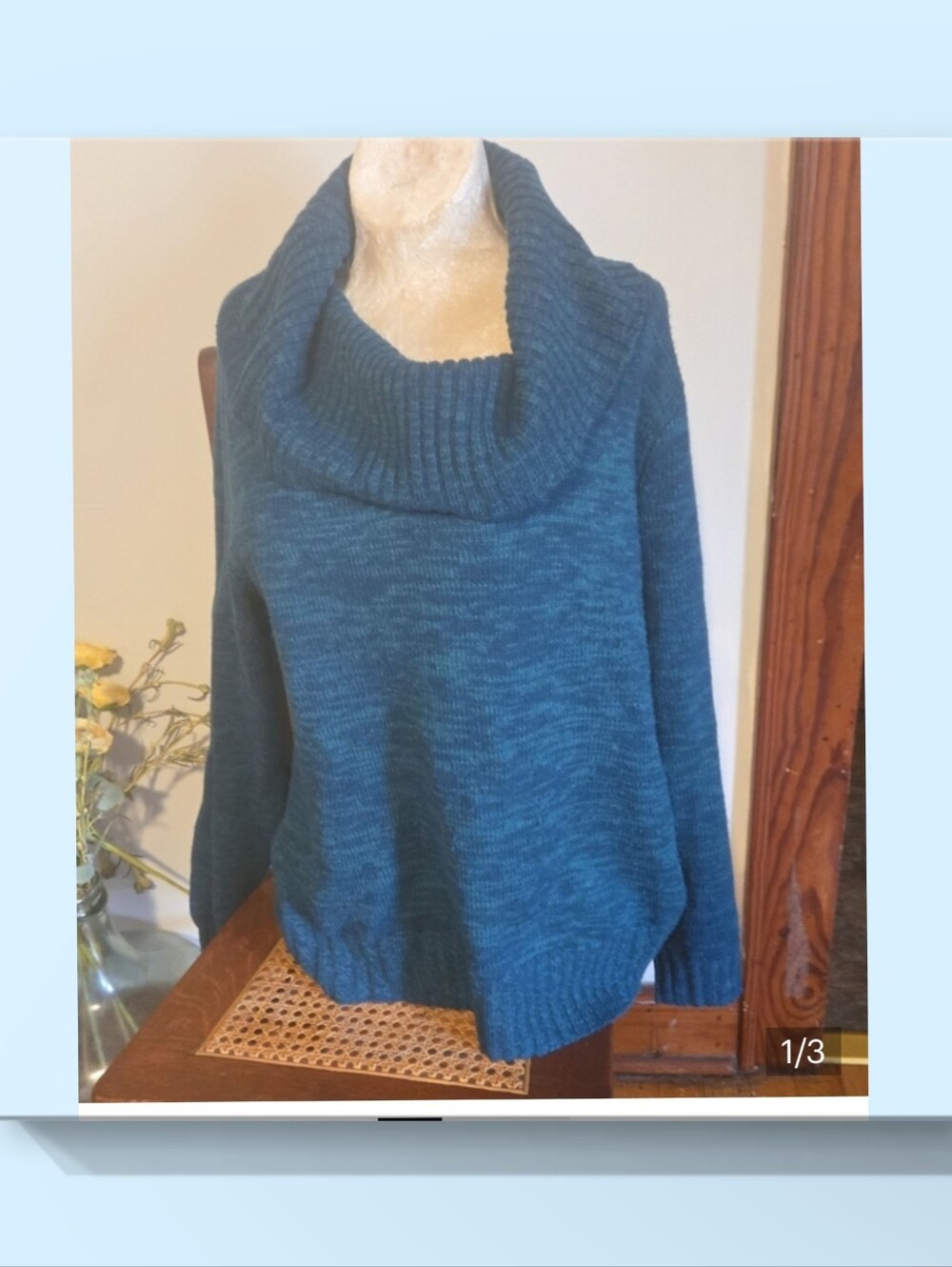Cozy Teal Cowl Neck Women's Sweater Size Small